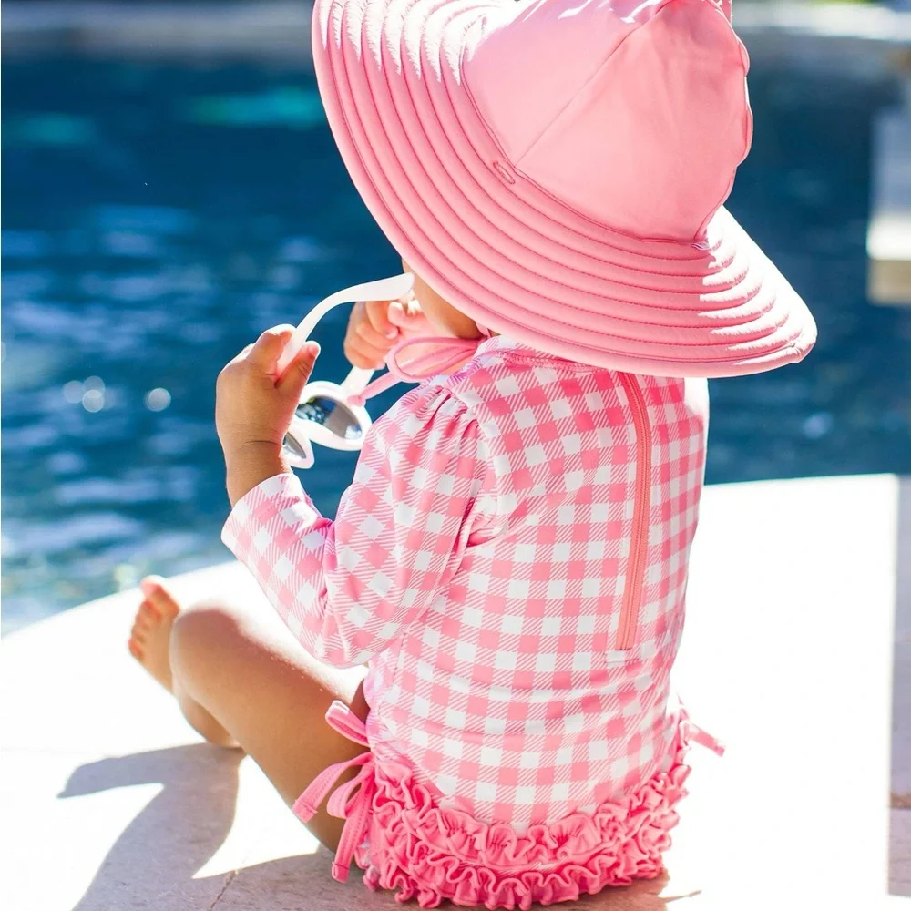 Rufflebutts Pink Gingham Rash Guard Swimsuit 0-3 6-12 12-18 months